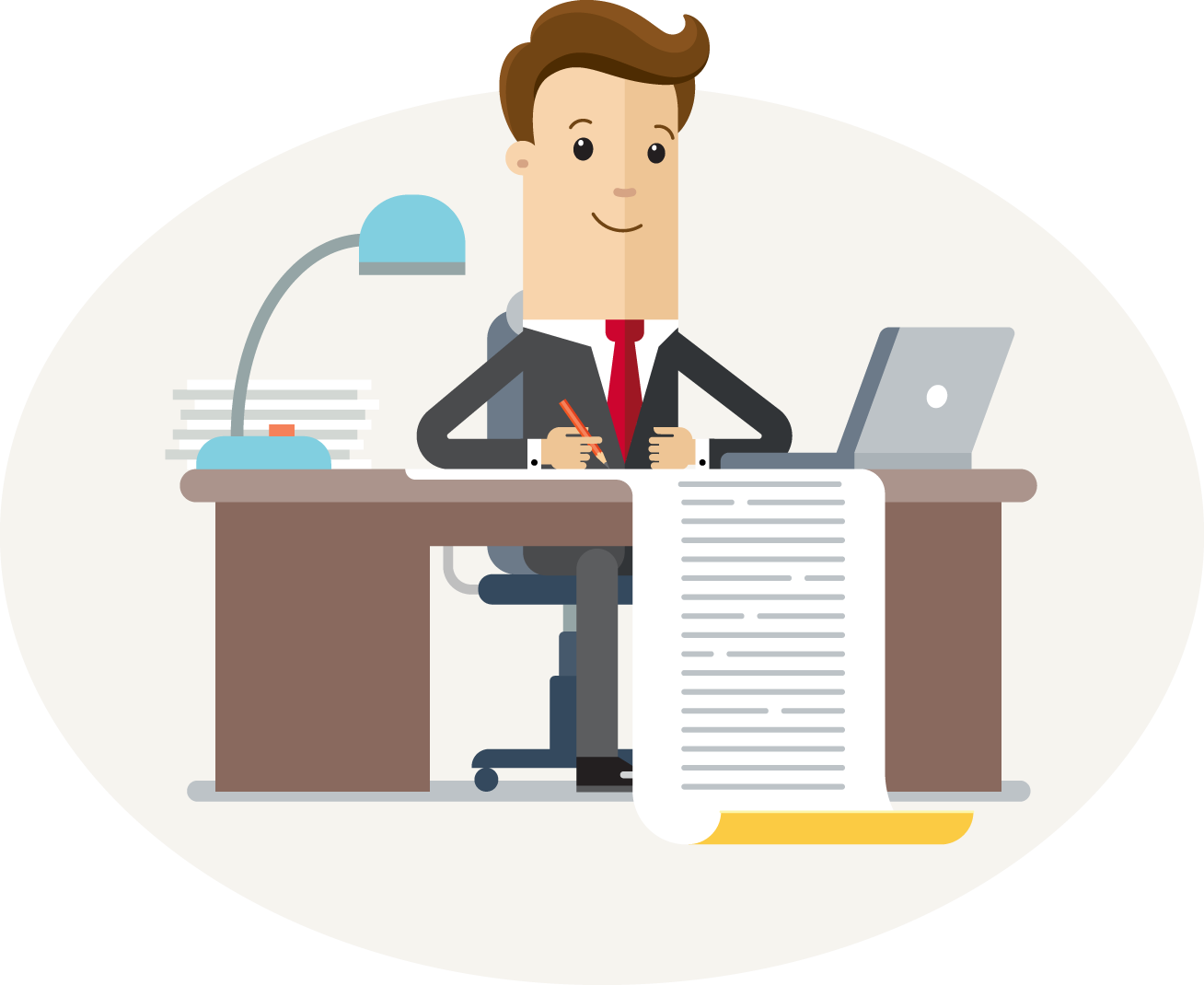 An illustration of an accountant sitting at a desk